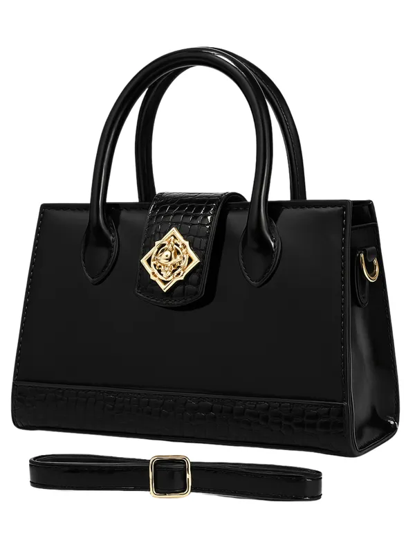 Black_Elegant_Croc_Texture_Handheld_Sling_Bag_For_Women