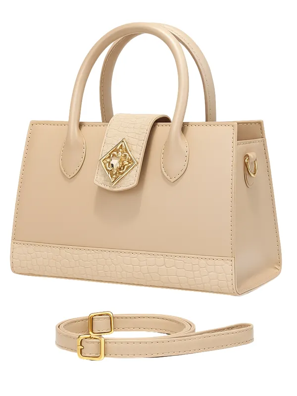 Biege_Elegant_Croc_Texture_Handheld_Sling_Bag_For_Women