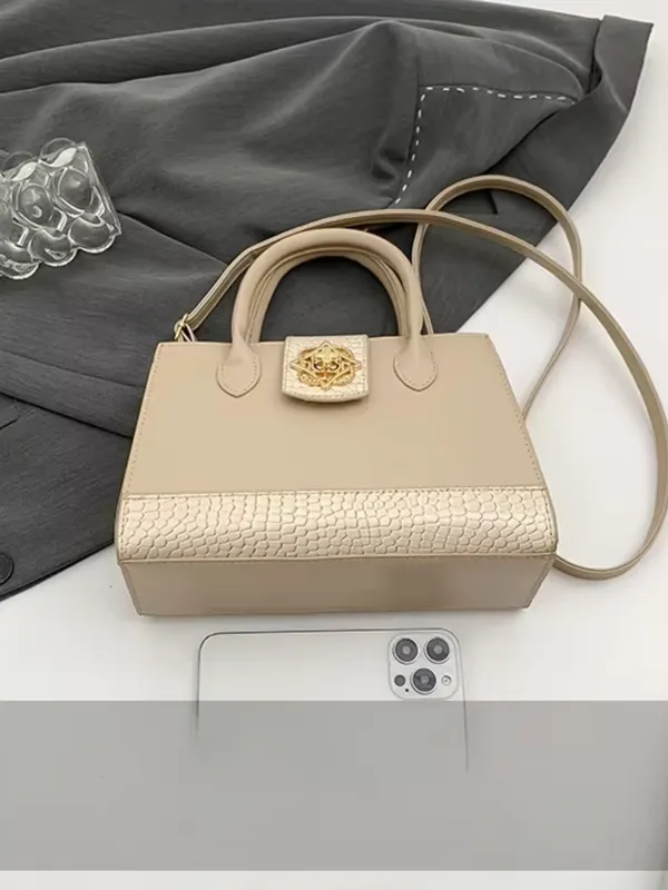 Biege_Elegant_Croc_Texture_Handheld_Sling_Bag_For_Women