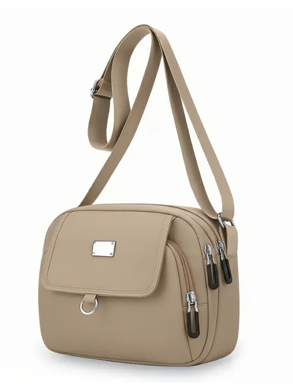 Beige_Multi_Pocket_Nylon_Crossbody_Bag_For_Women