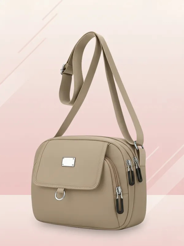 Beige_Multi_Pocket_Nylon_Crossbody_Bag_For_Women