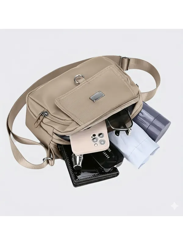 Beige_Multi_Pocket_Nylon_Crossbody_Bag_For_Women