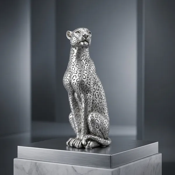 Silver_Silent_Hunter_Leopard_Sitting_Figurine_Decorative_Showpiece