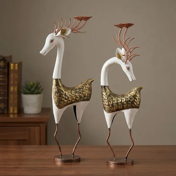 White_And_Gold_Forest_Grace_Decorative_Metal_Deer_Figurine_Set_Of_2