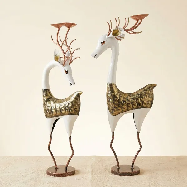 White_And_Gold_Forest_Grace_Decorative_Metal_Deer_Figurine_Set_Of_2