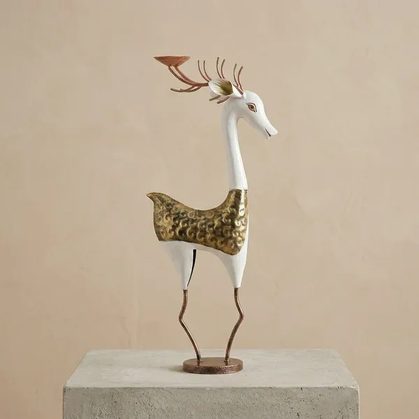 White_And_Gold_Forest_Grace_Decorative_Metal_Deer_Figurine_Set_Of_2