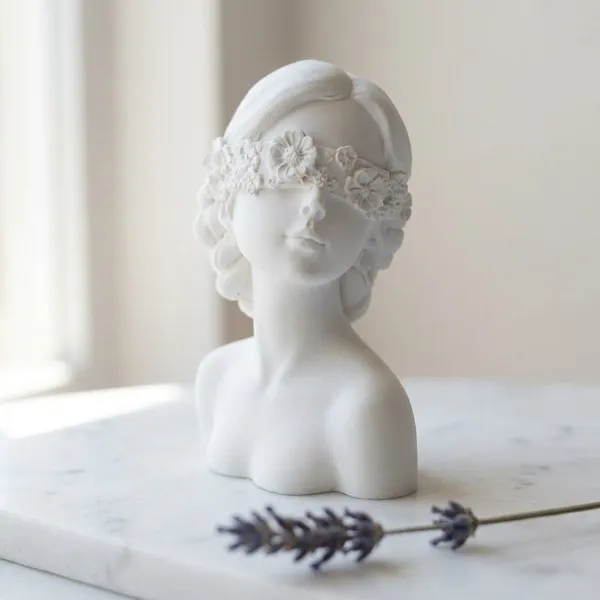 White_Decorative_Ceramic_Bust_Statue_With_Floral_Crown