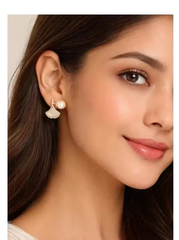 White_Alloy_Premium_&_Fancy_Design_Golden_Fan_Shaped_Earring_For_Women