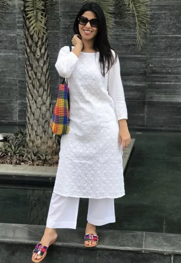 White_Hakoba_Premium_&_Fancy_Design_Kurti_With_Pant_Set_For_Women