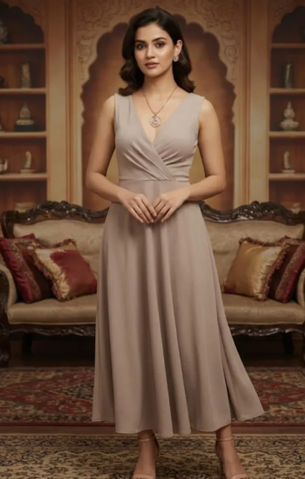 ZENOVA STYLE Beige Satin Premium & Fancy Design Dress For Women Price in  India - Buy ZENOVA STYLE Beige Satin Premium & Fancy Design Dress For Women  online at https://zenovastyle.in