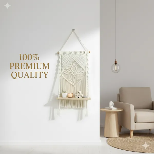 Cream_Macrame_Wall_Hanging_Shelf_With_Wooden_Tray