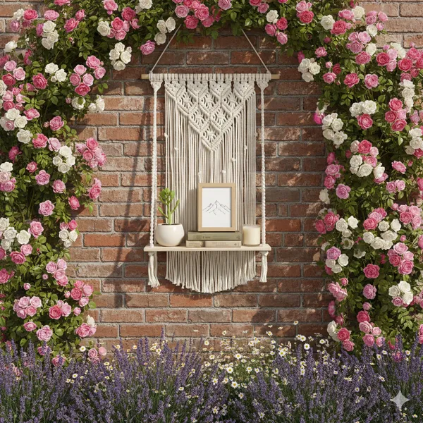 Cream_Macrame_Wall_Hanging_Shelf_With_Wooden_Tray