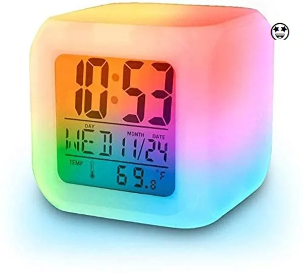 White_Color_Changing_Digital_Alarm_Clock_With_Temperature_Display