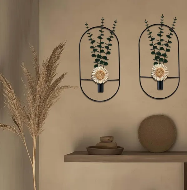 Black_Black_Metal_Wall_Hanging_Planter_With_Artificial_Plants_And_Chrysanthemum