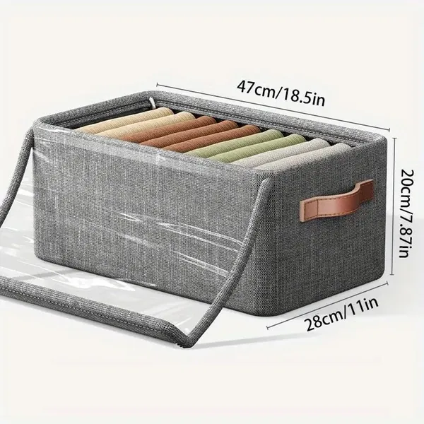 Grey_Foldable_Fabric_Storage_Boxes_With_Clear_Window_And_Handles_Set_Of_Grey_Organizer_Bins