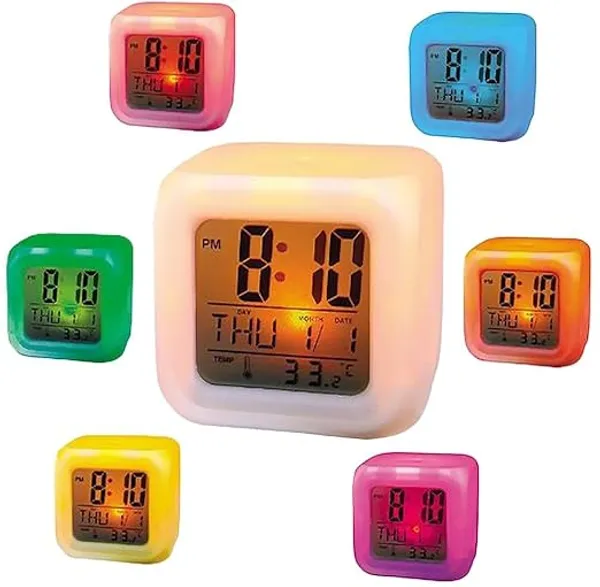 White_Color_Changing_Digital_Alarm_Clock_With_Temperature_Display