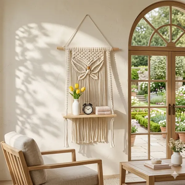 Cream_Macrame_Wall_Hanging_Shelf_With_Wooden_Brackets