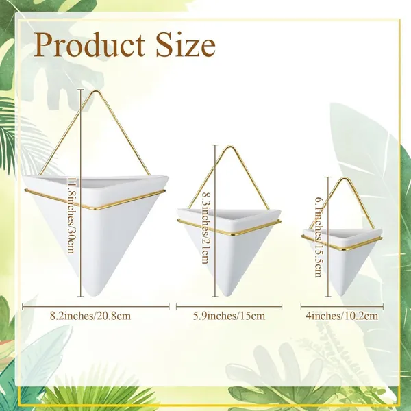 White_With_Golden_Set_Of_3_White_Triangular_Hanging_Planters_With_Gold_Rim
