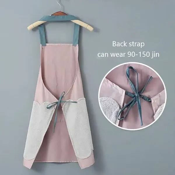 Pink_Waterproof_Kitchen_Apron_With_Adjustable_Straps_And_Large_Pocket