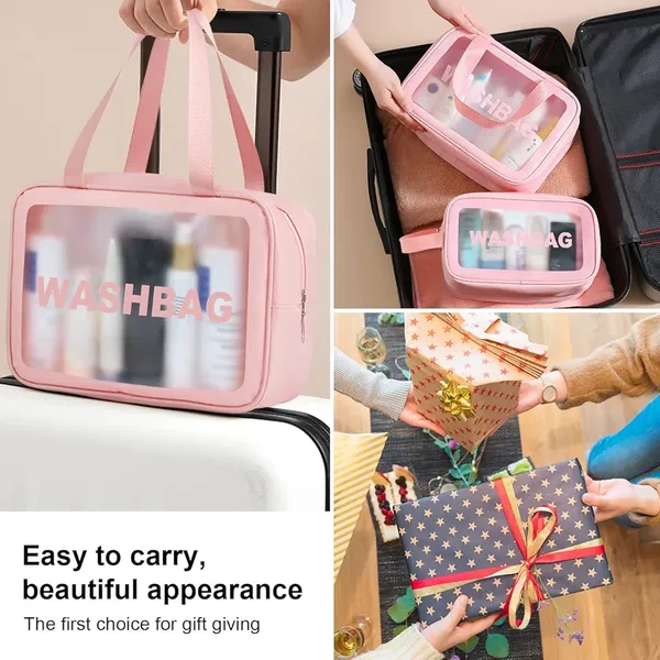 Pink_3Piece_Transparent_Cosmetic_Travel_Bag_Set