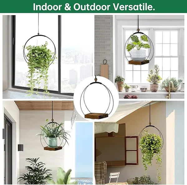 Black_And_White_Modern_Hanging_Planter_With_Circular_Metal_Frame_And_Wooden_Shelf