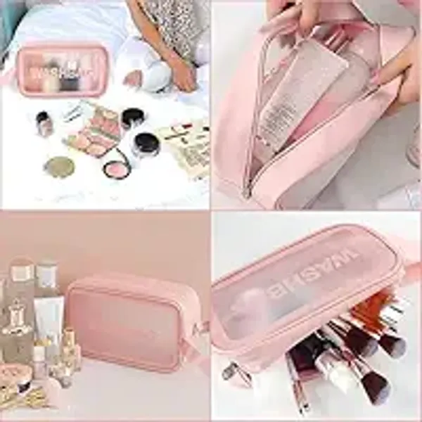 Pink_3Piece_Transparent_Cosmetic_Travel_Bag_Set