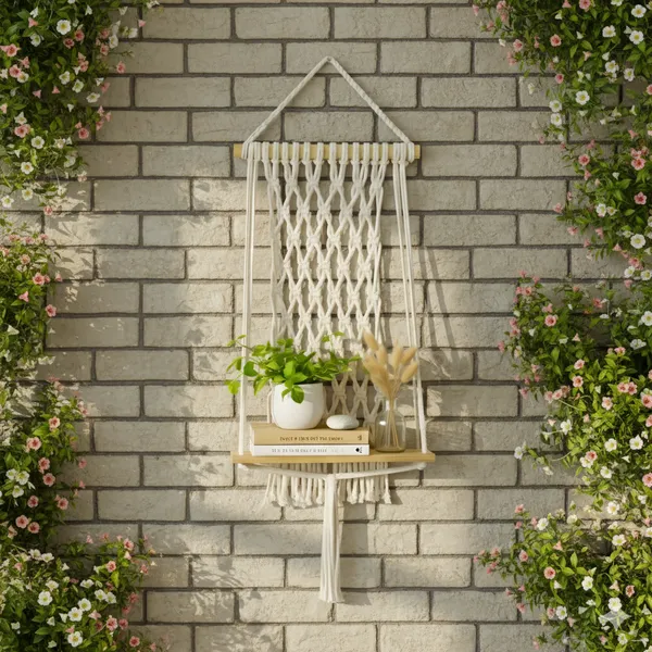 Cream_Macrame_Wall_Hanging_Shelf_With_Plant_Holder
