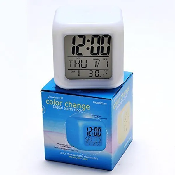 White_Color_Changing_Digital_Alarm_Clock_With_Temperature_Display