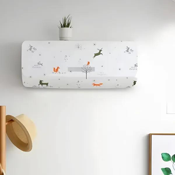 White_Decorative_Air_Conditioner_Dust_Cover_With_Forest_Animal_Print_Ac_Protector
