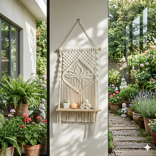 Cream_Macrame_Wall_Hanging_Shelf_With_Wooden_Tray