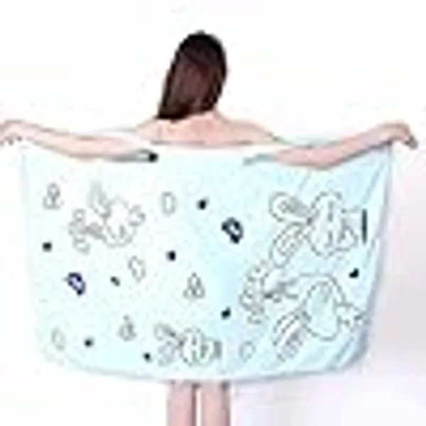 Multicolor_Women'S_Wearable_Bath_Towel_Wrap_Dress_With_Adjustable_Straps_Cartoon_Print