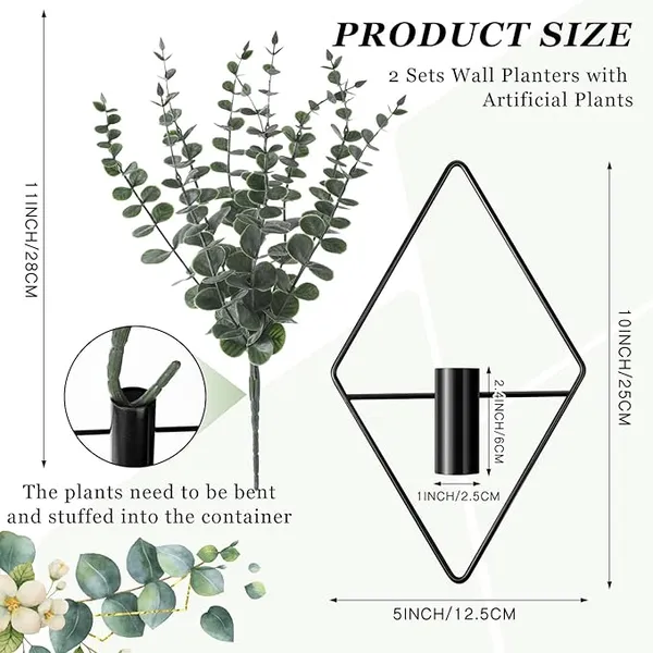 Black_Wall_Mounted_Geometric_Planter_With_Artificial_Eucalyptus