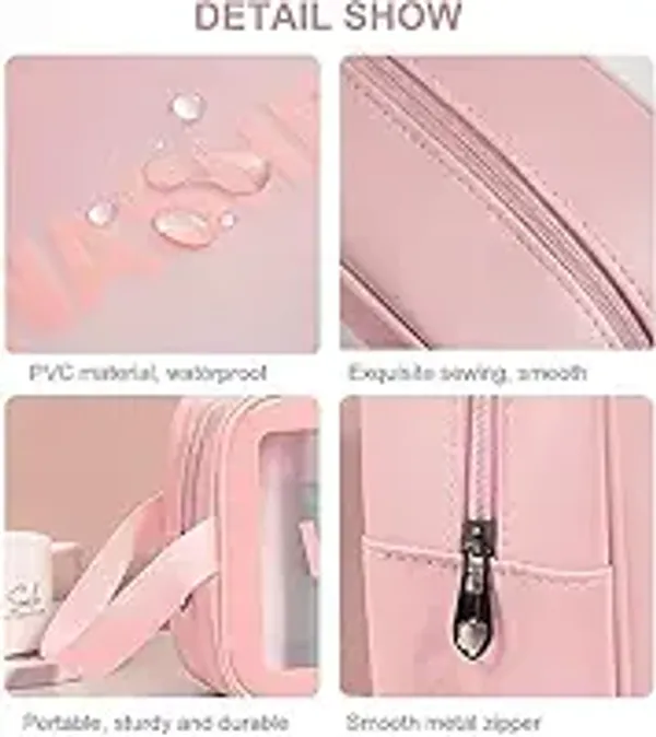 Pink_3Piece_Transparent_Cosmetic_Travel_Bag_Set