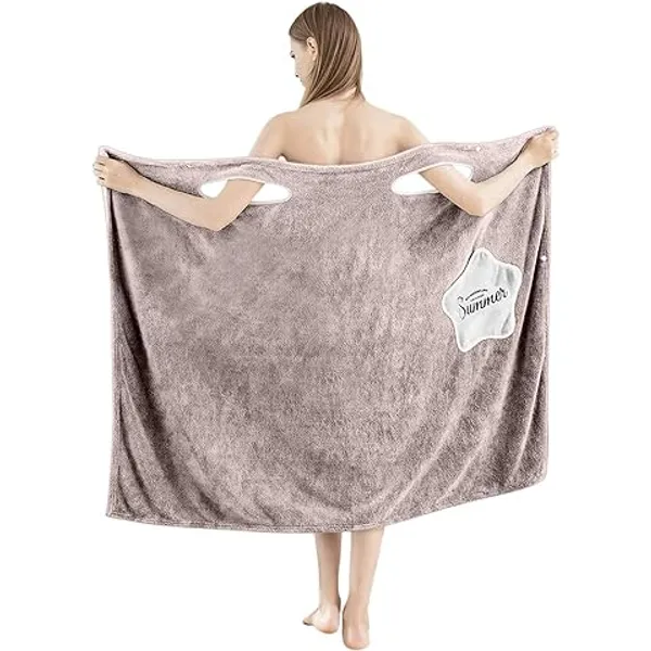 Multicolor_Women'S_Wearable_Bath_Towel_Wrap_Dress_With_Adjustable_Straps_Cartoon_Print