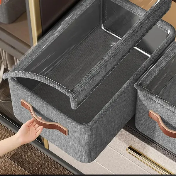 Grey_Foldable_Fabric_Storage_Boxes_With_Clear_Window_And_Handles_Set_Of_Grey_Organizer_Bins