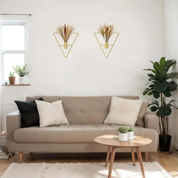 Multicolor_Set_Of_2_Triangle_Wall_Planters_With_Dried_Wheat
