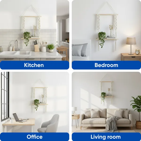 Cream_Macram�_Hanging_Wall_Shelf_With_Wooden_Frame