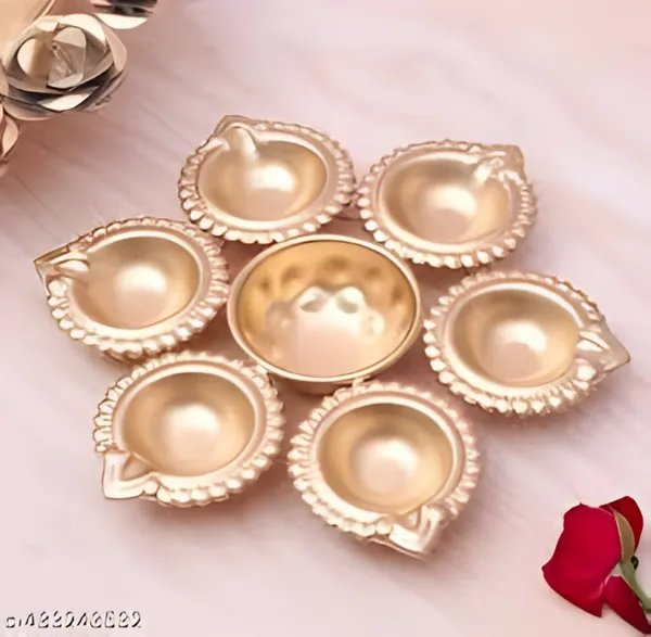Gold_Brass_Gold_Plated_Decorative_Diya_Set_7_Piece_Floral_Design_For_Pooja_And_Festivals