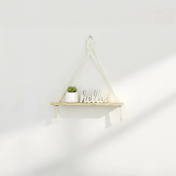 White_Macrame_Triangle_Wall_Hanging_Shelf_With_Wooden_Base