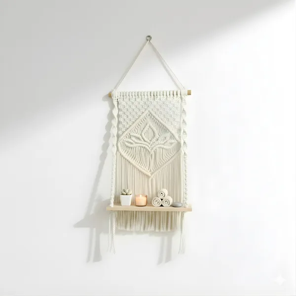 Cream_Macrame_Wall_Hanging_Shelf_With_Wooden_Tray