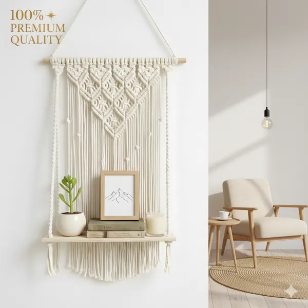 Cream_Macrame_Wall_Hanging_Shelf_With_Wooden_Tray
