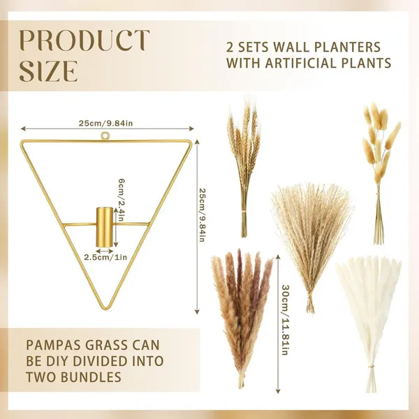Multicolor_Set_Of_2_Triangle_Wall_Planters_With_Dried_Wheat