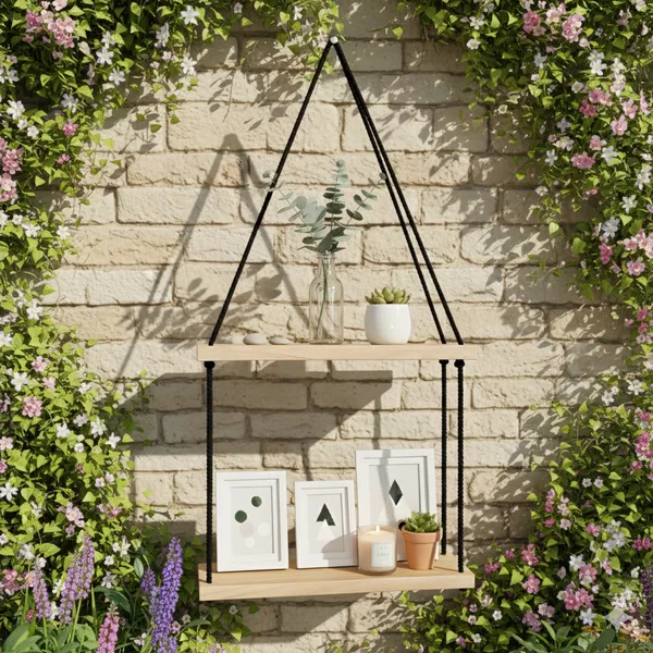 Multicolor_Wall-Mounted_Triangular_Wooden_Display_Shelf_With_Hanging_Rope