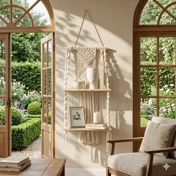 Cream_Macrame_Hanging_Wall_Shelf_With_Wooden_Shelves