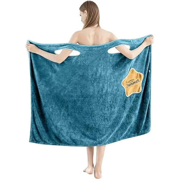 Multicolor_Women'S_Wearable_Bath_Towel_Wrap_Dress_With_Adjustable_Straps_Cartoon_Print