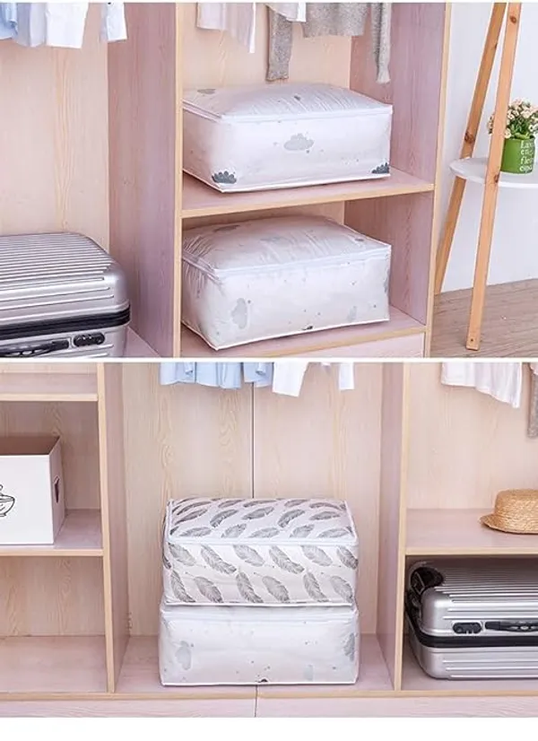 White_Fabric_Storage_Bags_With_Transparent_Window_And_Zipper_Closure