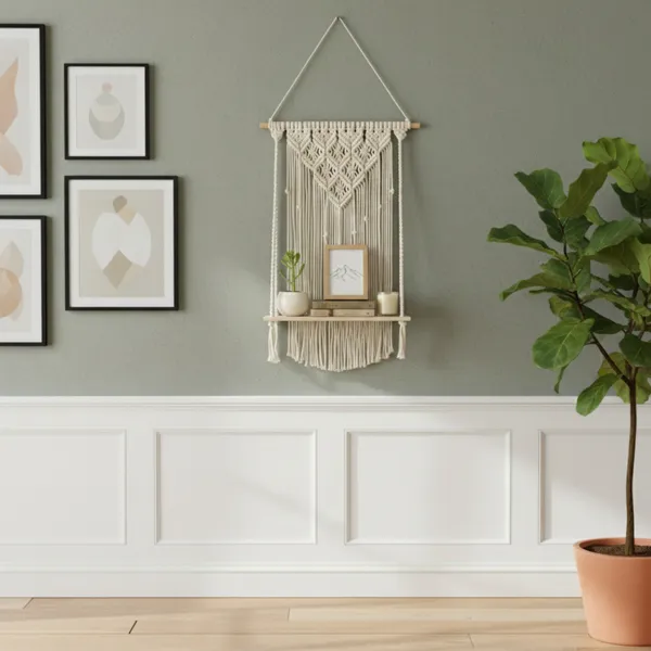 Cream_Macrame_Wall_Hanging_Shelf_With_Wooden_Tray