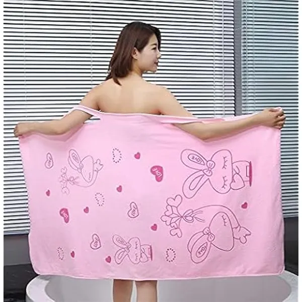 Multicolor_Women'S_Wearable_Bath_Towel_Wrap_Dress_With_Adjustable_Straps_Cartoon_Print