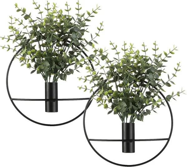 Gold_&_Black_Wall_Mounted_Circular_Metal_Planter_Holder_With_Tube_Vase