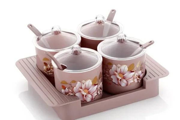 Multicolor_4Piece_Ceramic_Condiment_Serving_Set_With_Tray_And_Spoons_Floral_Design